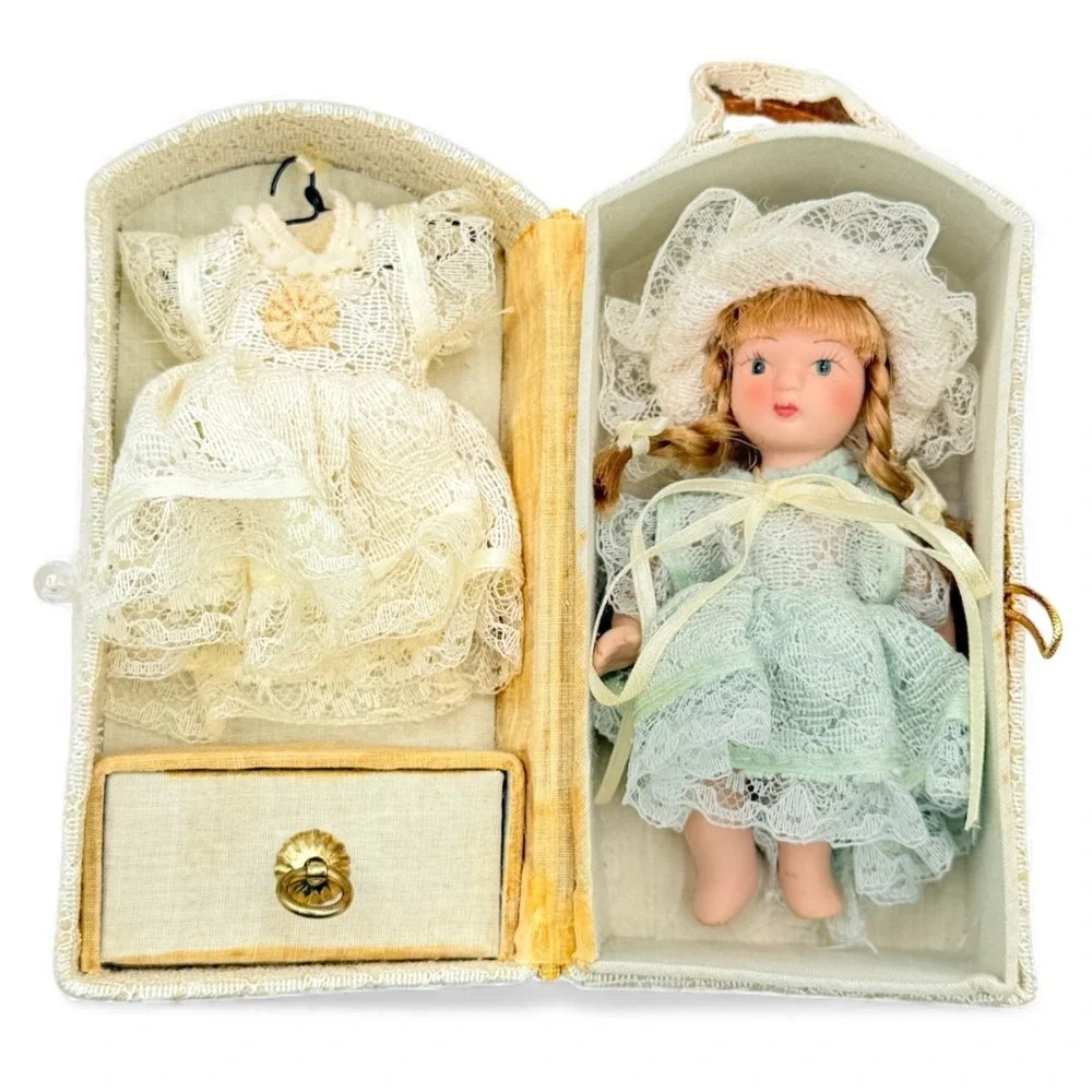 Vintage Mignonette‎ Bisque Porcelain Doll Lace Dress Presentation Box Japan 5